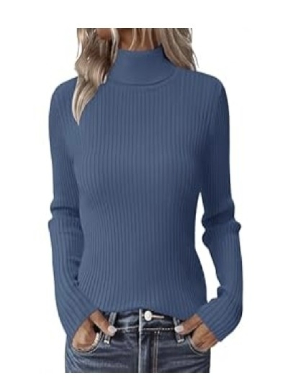 zeagoo Ribbed Mock Turtleneck Sweater in Denim Blue